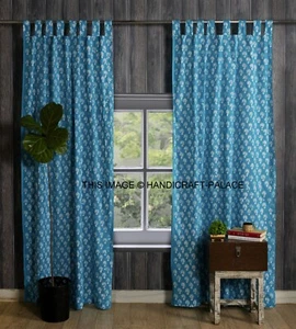 Indische Hand Blockdruck Türvorhänge Deko Baumwolle Zimmer Fenster Vorhänge 2 Stück - Bild 1 von 3