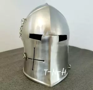 Casco medieval Barbuta caballeros templarios cruzado casco armadura calibre 20 acero - Imagen 1 de 3