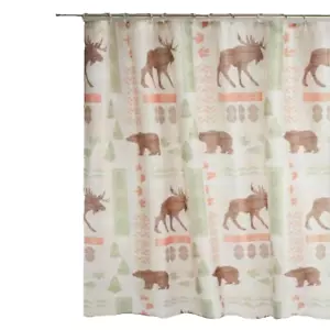 Moose Bear Shower Curtain Cloth Cabin Wilderness Lodge Forest 72L x 70W - Picture 1 of 12