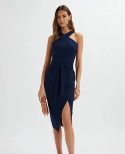 New Lavish Alice Navy Halter Neck Wrap Dress UK14 - Picture 1 of 5