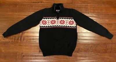 Suéter Ralph Lauren Chaps Negro Media Cremallera Fair Isle rED Copo de Nieve Niños XL 18 20 Foto 1 de 3