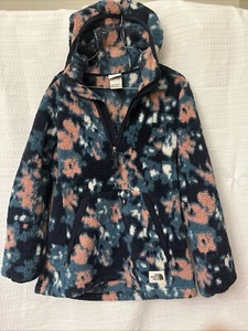 North Face Sherpa Fleece With Hood Women’s Flower Pattern Blue/pink - Picture 1 of 10