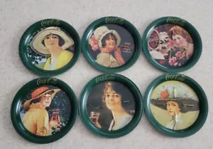 COCA COLA VTG Set 6 Metal Tin Coasters Victorian Calendar Ladies Green 1983 Coke - Picture 1 of 7