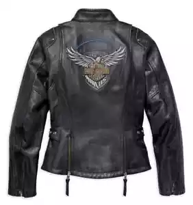 CHAQUETA DE CUERO NEGRA PARA MUJER HARLEY DAVIDSON PEQUEÑA 115 ANIVERSARIO, 2018 ¡NUEVA! - Imagen 1 de 12