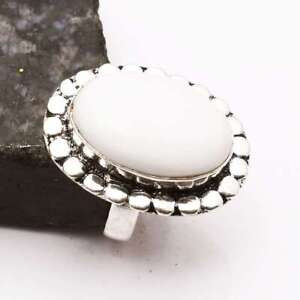 White Jasper Ethnic Handmade Wedding Gift Ring Jewelry US Size-7 AR 60918