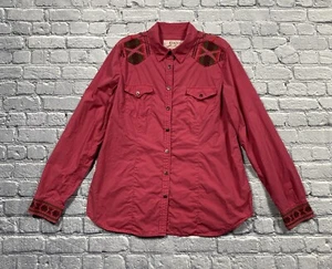 RYAN MICHAEL Samantha Aztec Embroidered Western Shirt Women’s L Pink Snap Button - Picture 1 of 11