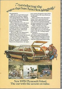 1978 PLYMOUTH VOLARE advertisement, PLYMOUTH ad, Volaré station wagon - Imagen 1 de 3