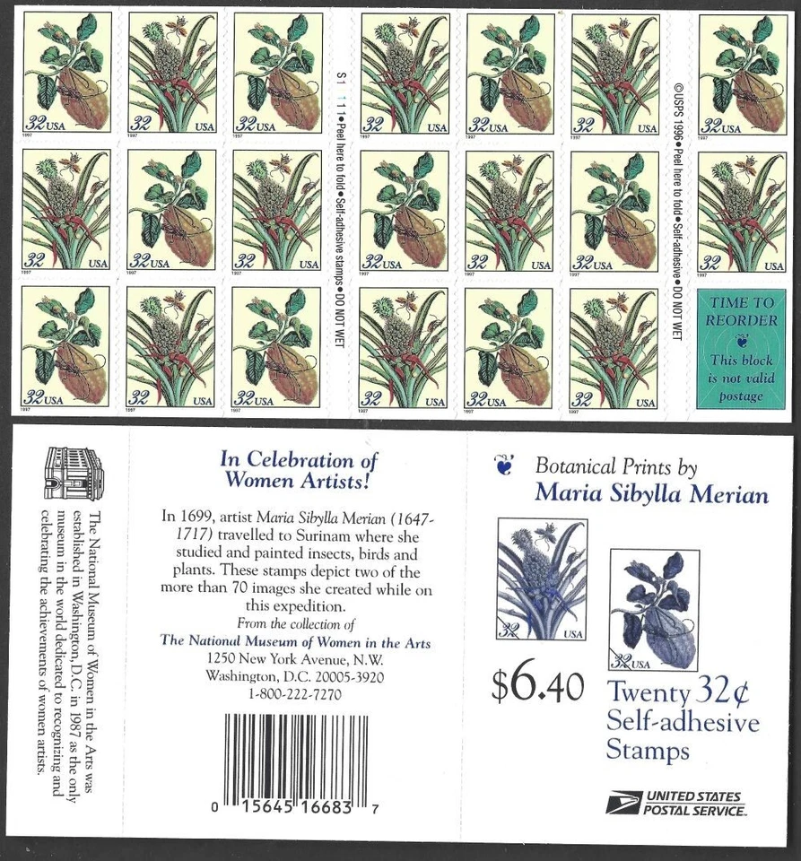 US Scott #3127a 32¢ Merian Botanical Prints MNH Booklet pane of 20 - 1997 - Image 1 of 1