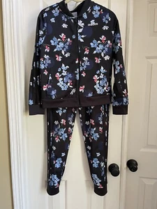 EUC Adidas Girls Size 16 Floral Tricot 3-Stripe 2-PC Tracksuit Set Jacket Pants - Picture 1 of 6