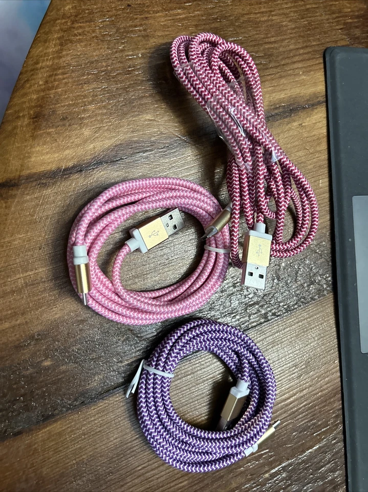 NEW Set Of 3 MicroUSB Charger For Android Phones PS4 Controllers 3ft - Image 1 of 4