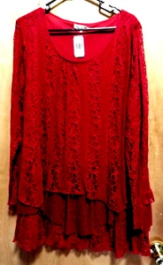 Indigo Soul Womens Tr Layered Ruffle Lace Tunic Long Sleeve Stretch Size 2X NWT - Picture 1 of 4