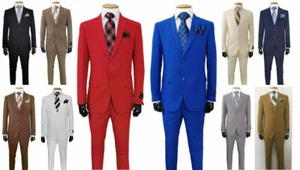 Men’s Formal Slim Fit Suit 2 Piece Two Button Solid Colors (10) Jacket & Pants - Picture 1 of 32