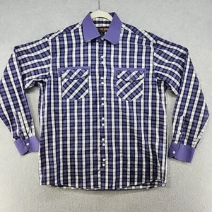 Stacy Adams Mens Button Down Flannel Shirt XL Long Sleeve Purple Cuffs - Picture 1 of 15
