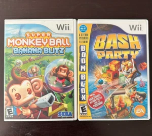 Wii Game Lot Boom Blox Bash Party Super Monkey Ball Banana Blitz Tested Complete - Picture 1 of 4