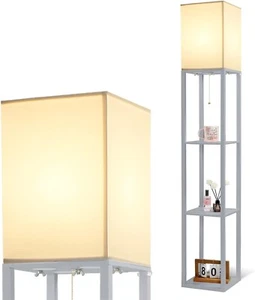 Stehlampe 3-Ablageflächen E27 Lampenfassung 3000k mit Regal Glühbirne Silber - Bild 1 von 4