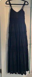 LOVE the Label Anthropologie Black Flocked Lace Crochet Tiered Cotton Maxi Sz XS - Picture 1 of 12
