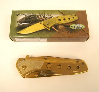CUBIERTOS ESCARCHA Cuchillo Plegable Flip N Stick Acero Inoxidable Dorado 18-1004GD Foto 1 de 4