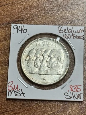 1954 BELGIUM 100 Francs BU Uncirculated MS++ .835 Silver World Coin (Raw16458) - Image 1 of 2