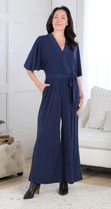 BEAUTIFUL by Lawrence Zarian The Garcelle Regular Belted Jumpsuit Navy Large - Picture 1 of 4
