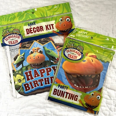 Dinosaur Train Birthday Party Decor Set Cake Topper Bunting Happy Birthday Sign - Image 1 of 4