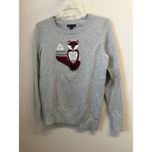 NWT Tommy Hilfiger Grey Heather Women's Tribal Fox 100% Cotton Sweater sz Small - Picture 1 of 9