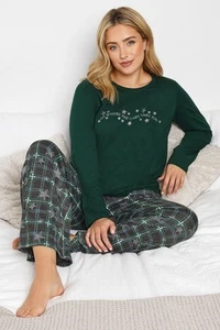 M&Co Women's Star & Check Print Wide Leg Pyjama Set - Picture 1 of 7