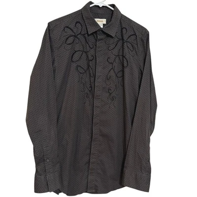 Camisa masculina Diesel com botões cinza escuro médio manga longa bolinhas bordadas - Imagem 1 de 4