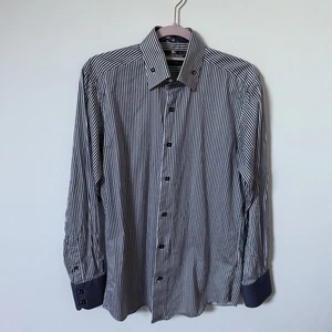 Claudio Lugli Italy Slim Fit Marine Streifen Hemd 100% Baumwolle Herren Größe M - Bild 1 von 9