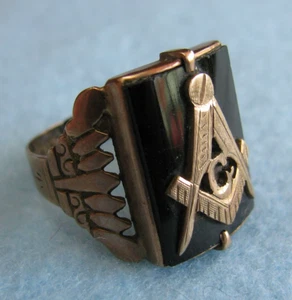 Antique Masonic Freemason 14K Ring Marked Royal & Pat. May 89, Size 8.5 - Picture 1 of 11