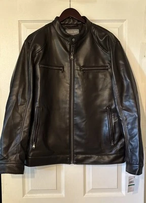 Michael Kors Perforated Faux Leather Moto jacket Men’s Large Espresso - Image 1 of 4