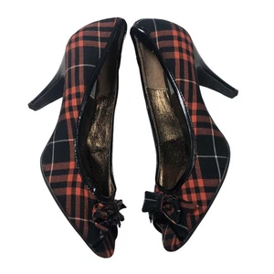LouLou De La Falaise vintage black/orange plaid pumps size 7.5 - Picture 1 of 8