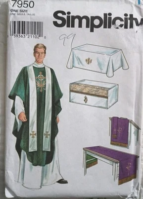 Simplicity Pattern 7950 Altar Cloths & Vestments Priest Stole Costume Uncut 1997 - Image 1 of 4