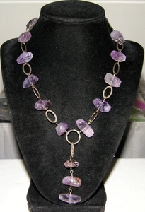 Impresionante COLLAR VINTAGE MO 925 PLATA ESTERLINA GRUESO AMATISTA "Y" 2 en 1 70 g - Imagen 1 de 19