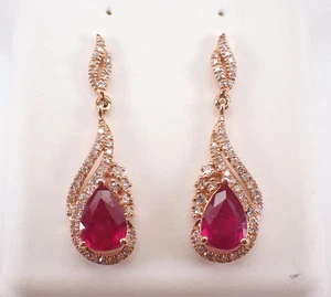 Lab-Created Red Ruby 2.50Ct Pear Cut Drop/Dangle Earrings 14K Yellow Gold Plated - Picture 1 of 6
