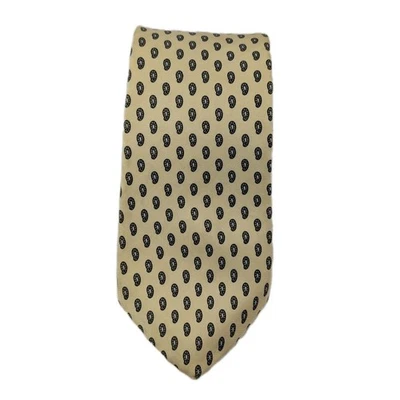 Corbata de seda Hardy Amies London para hombre amarilla con mini cachemira negra vintage británica Foto 1 de 3