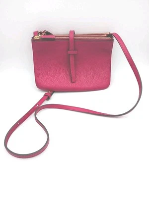 Bolsa tiracolo Annabel Ingall couro pebble magenta baga jojo 3 compartimentos - Imagem 1 de 4