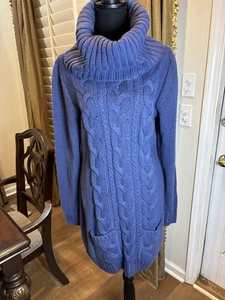 VENUS Pulloverkleid Damen L blau Wasserfallausschnitt Zopfmuster Taschen Mini Langarm - Bild 1 von 6