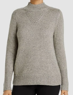Elie Tahari Womens Gray Mock-Neck Long Sleeve Metallic Wool Sweater Size S — 第 1/2 张图片
