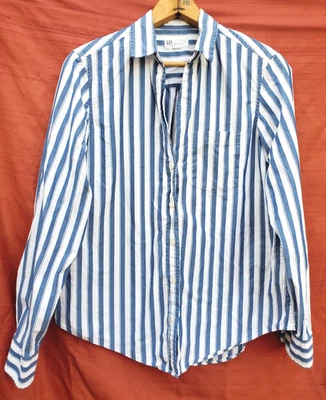 GAP средний синий белый в полоску хлопок женщин на пуговицах верхняя рубашка блузка поплин - Изображение 1 из 4