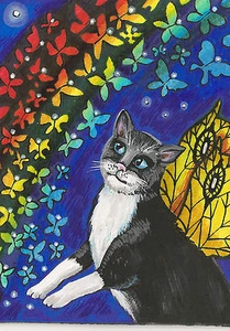 IMPRESIÓN 5x7 de pintura esmoquin gato ryta arco iris ángel puente simpatías arte popular - Imagen 1 de 1