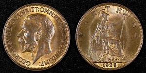 Great Britain George V (1910-1936) Bronze 1928 Farthing ch.UNC RED KM#825 (958) - Picture 1 of 3