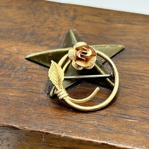 Vintage Krementz Rose & Yellow Gold Filled Brooch Eternity Flower Small 3/4" - Picture 1 of 6