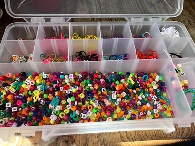 Bead Lot Multi Color Assortment w/ Clear Plastic Storage Box  - Image 1 of 4