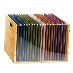 Clear Acrylic File Box Organizer, Bamboo Hanging Folder Storage Letter Size - Picture 1 of 8