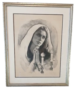 Sandu Liberman Lithographie Bleistift signiert Artist Proof "Shabbas Kerzen" gerahmt - Bild 1 von 6