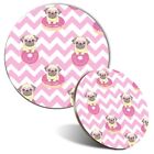 Mouse Mat & Coaster Set - Pink Stripe Pug Dog Donut Art  #16820