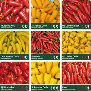 Chili Samen Mix - 9 Sorten Chilisamen Set - Peperoni zum Kochen - mild & scharf! - Bild 1 von 10