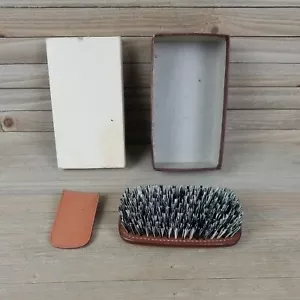 Vintage Leather stitched boar hair Beard hair Brush in box barber cosmetics - Picture 1 of 23