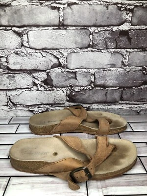 L.L. Bean Tan Leather Toe Buckle Strap Cork Slides Sandals Women Sz 38EU/7.5M US - Image 1 of 4
