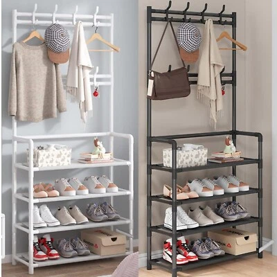 Appendiabiti Ingresso Terra Stand Attaccapanni Panca Scarpiera 4 Ripiani - Immagine 1 di 4